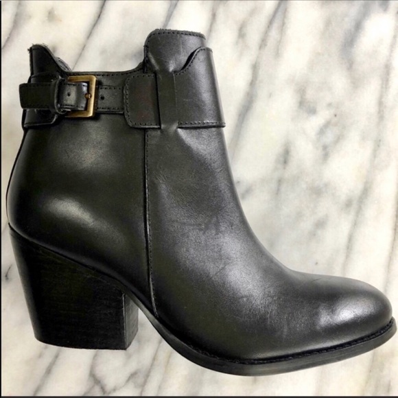 black ankle boots stacked heel